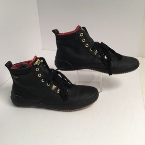 Keds Black Lace-Up High-Top Boots with Red Plaid Lining